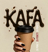 Kafa – šolja kafe u ruci sa tipografijom “KAFA”.