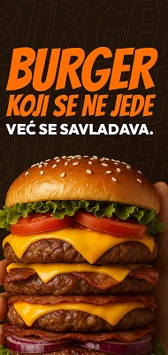 Burger kampanja – naslov “BURGER koji se ne jede – već se savladava”.